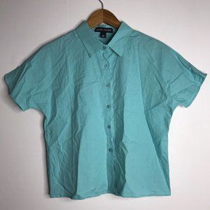 Eileen Fisher Turquoise Short Sleeve Buton Blouse Women's Medium